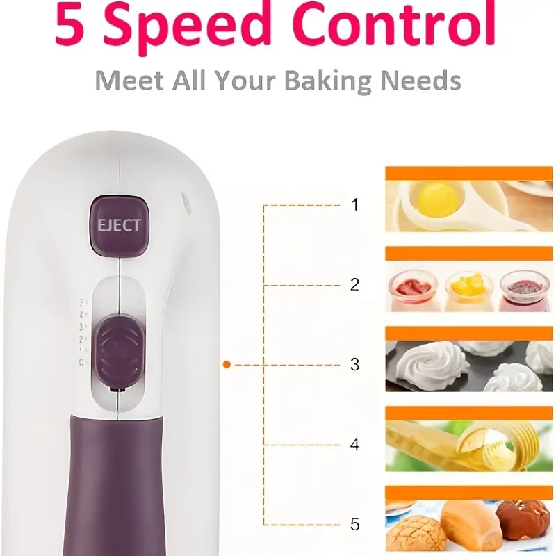 1pc powerful 5 speed hand mixer with storage base and eject button perfect for whipping dough cream cake and  details 4