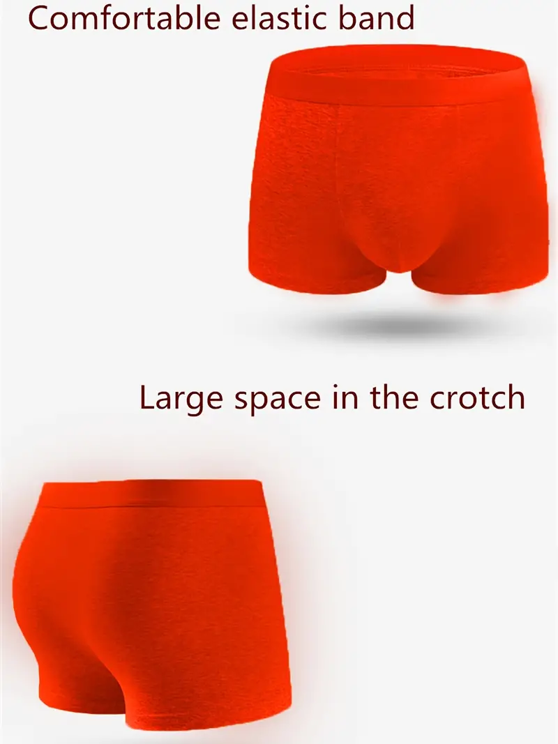 4pcs Men's Plain Color Breathable Soft Boxer Briefs Underwear For Chinese  New Year