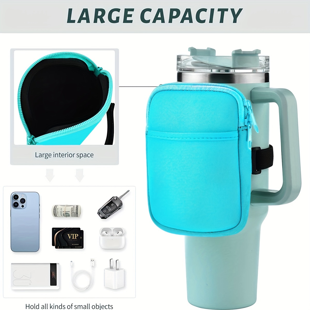 LUPPO Water Bottle Pouch for Stanley Cup, Accessories Bag for Stanley  Tumbler 40 oz 30 oz, Gym Purse Running Wrist Pouch With Mobile Phone Pocket