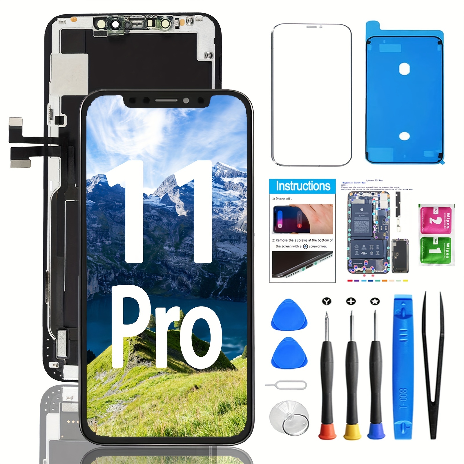 for iPhone 11 Pro LCD Screen Replacement Screen Touch LCD Display Digitizer  Assembly Touch Screen and Frame, Repair Tool Kit with Tempered Glass (11