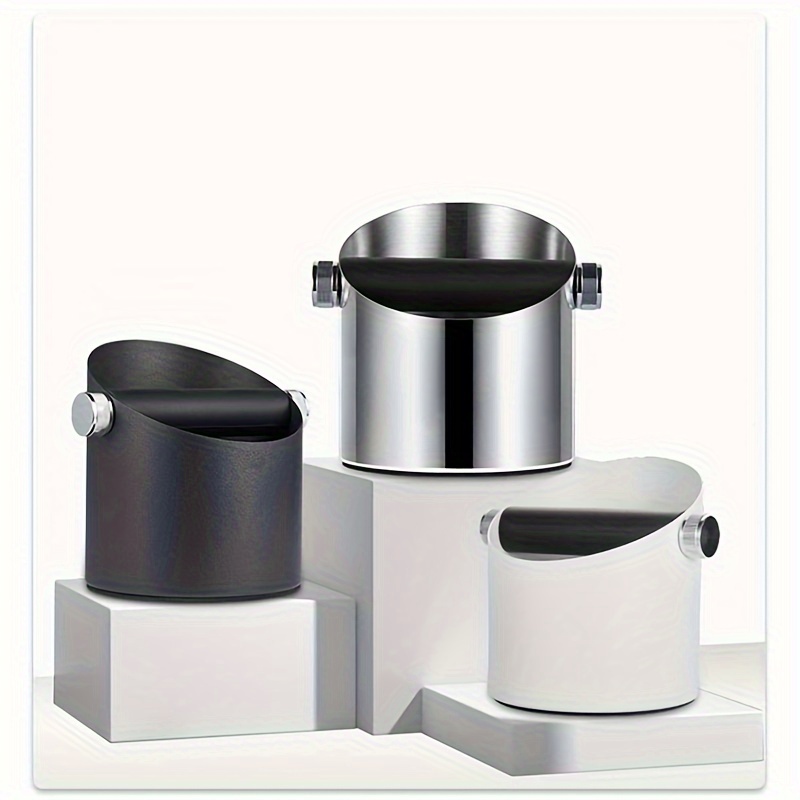 Caja de golpeo de espresso, gran capacidad y base antideslizante,  herramientas de barista, accesorios para máquina de café espresso (plateado)