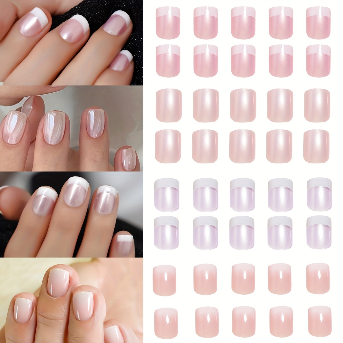 

4 Packs (96 Pcs) Glossy Short Square Press On Nails Pink And Purple Fake Nails With French Tips Sweet False Nails For Women Girls Daily Wear
