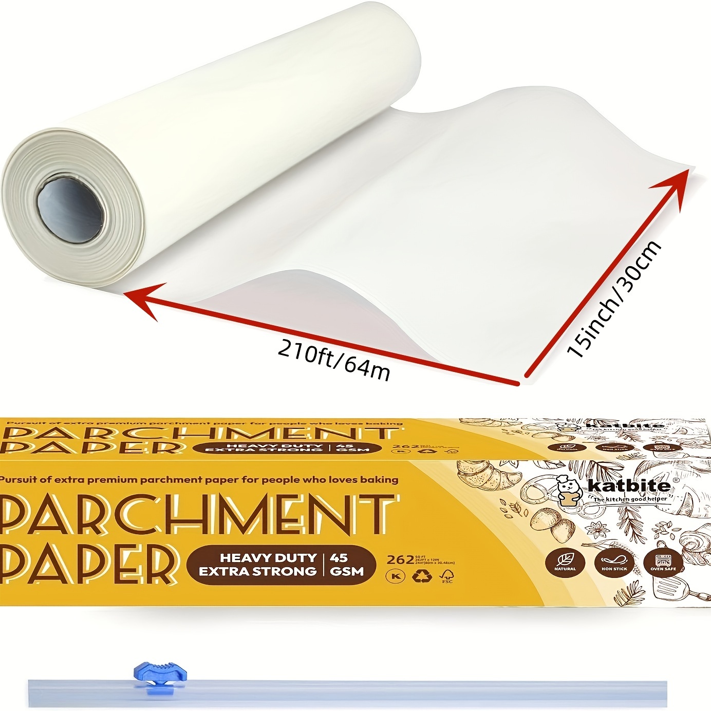 Unbleached 15 x 200 ft Parchment Baking Paper Roll - 250 Sq.Ft for Baking,  Cooking, Grilling, Air Fryer and Steaming