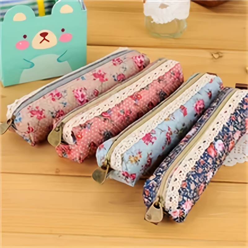 Cute Flower Pencil Pen Case Cosmetics With Pearl Zipper Girl - Temu