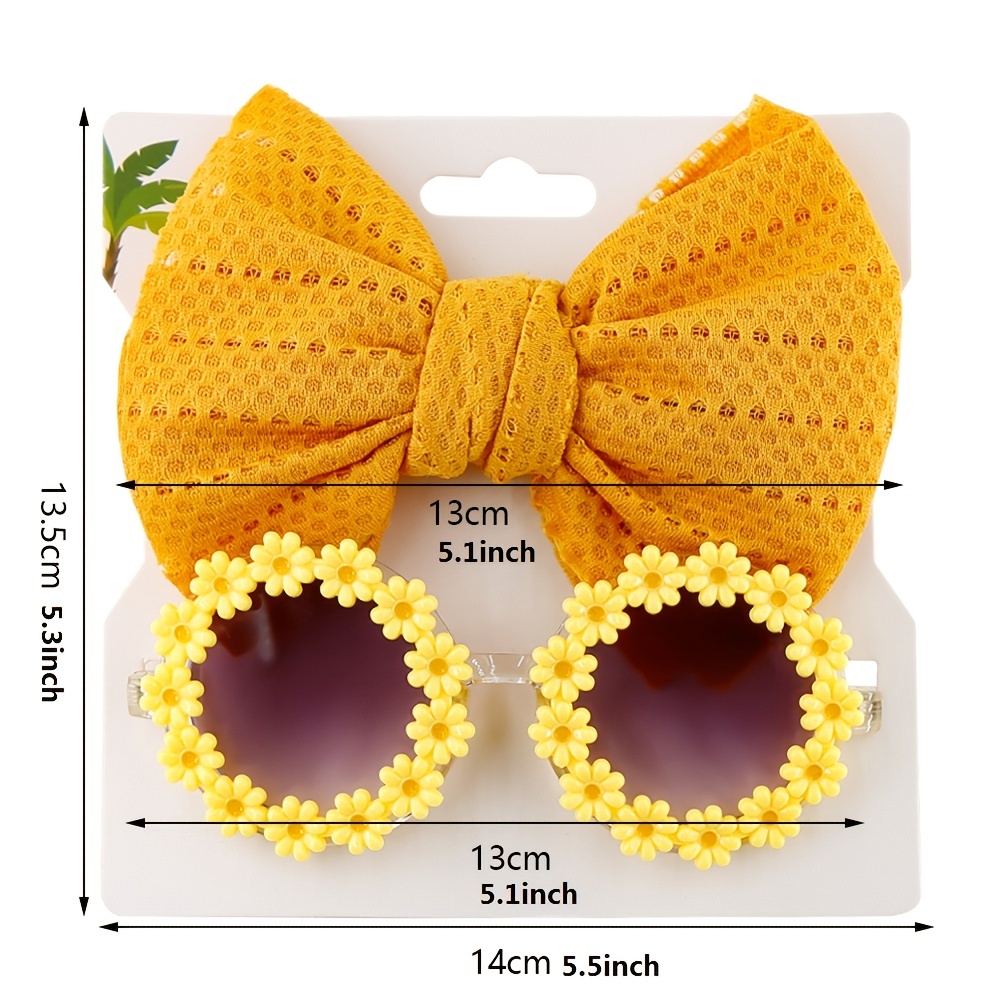 3Pcs/set Cute Kids Print Bows Headband Round Sunglasses set