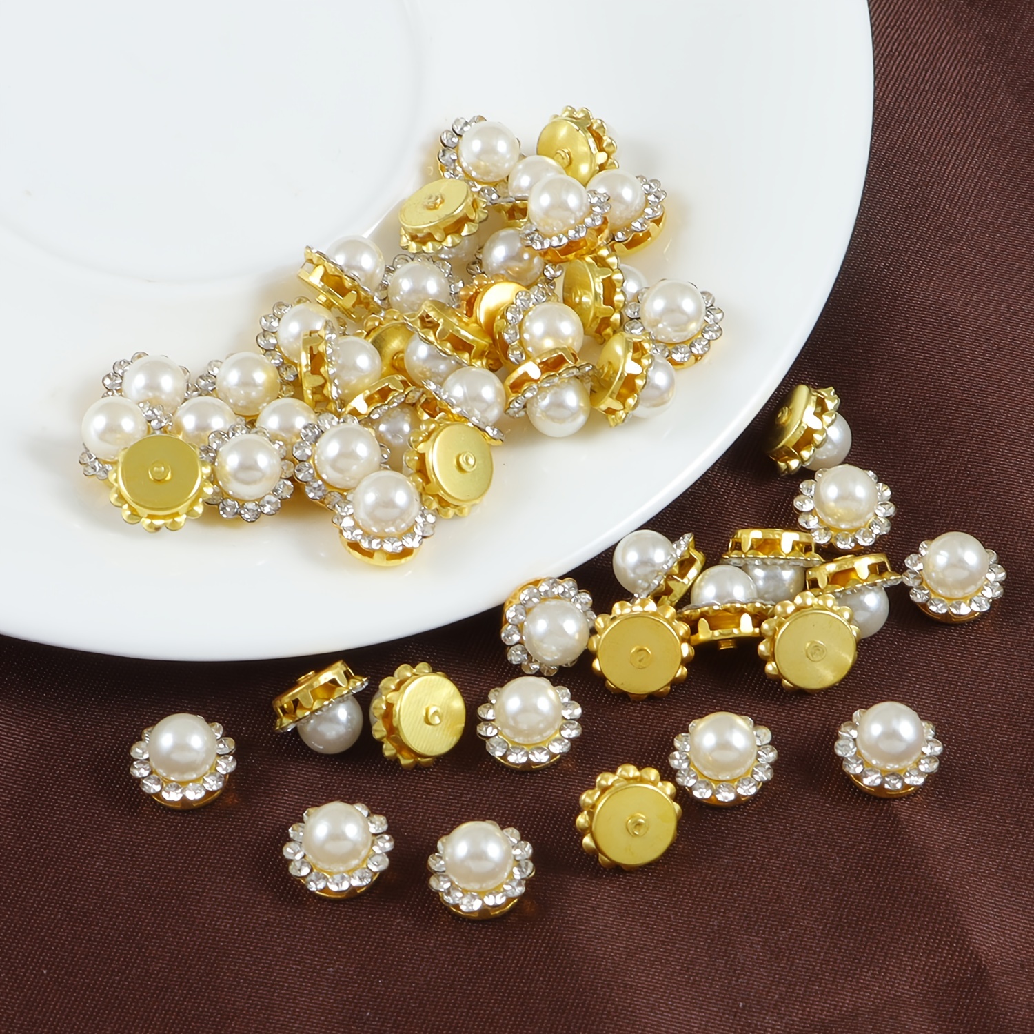 200 Pieces Pearl Flatback Rhinestones,12mm Flower Claw Cup Rhinestones for  Crafting Faux Shiny Diamond Rhinestone for Jewelry Making Hairwear