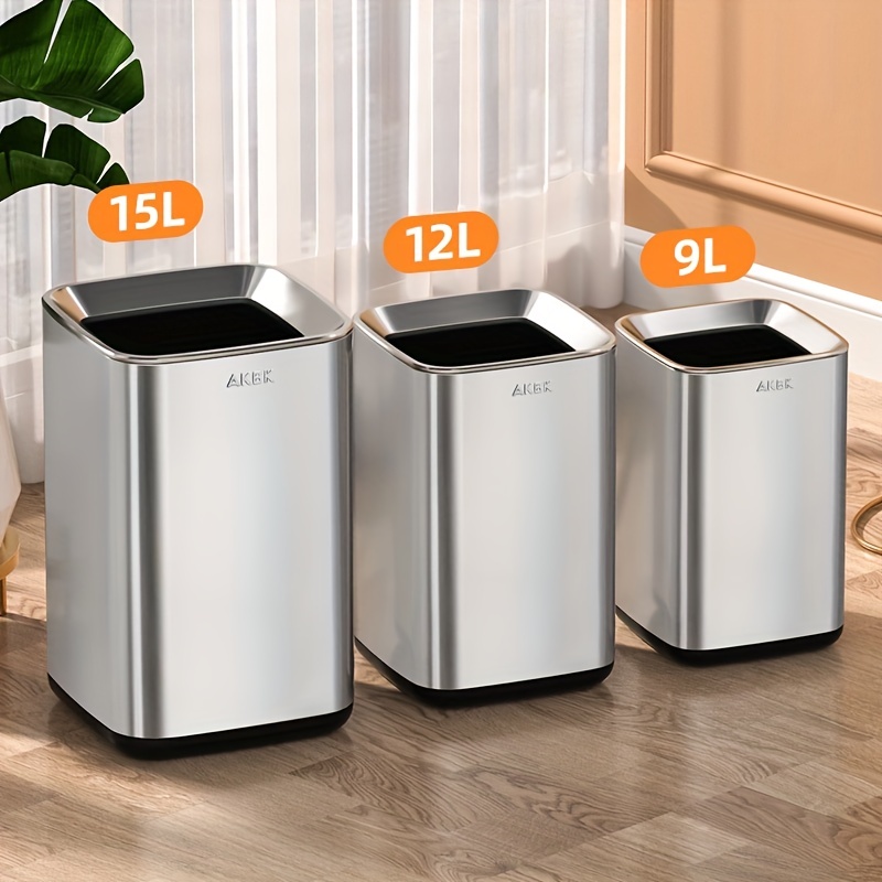 Stainless Steel Trash Can Swing Top Lid 10 Liter 15L Waste Bin Wastebasket  Double Garbage Cans for Home Bathroom Kitchen Hotel
