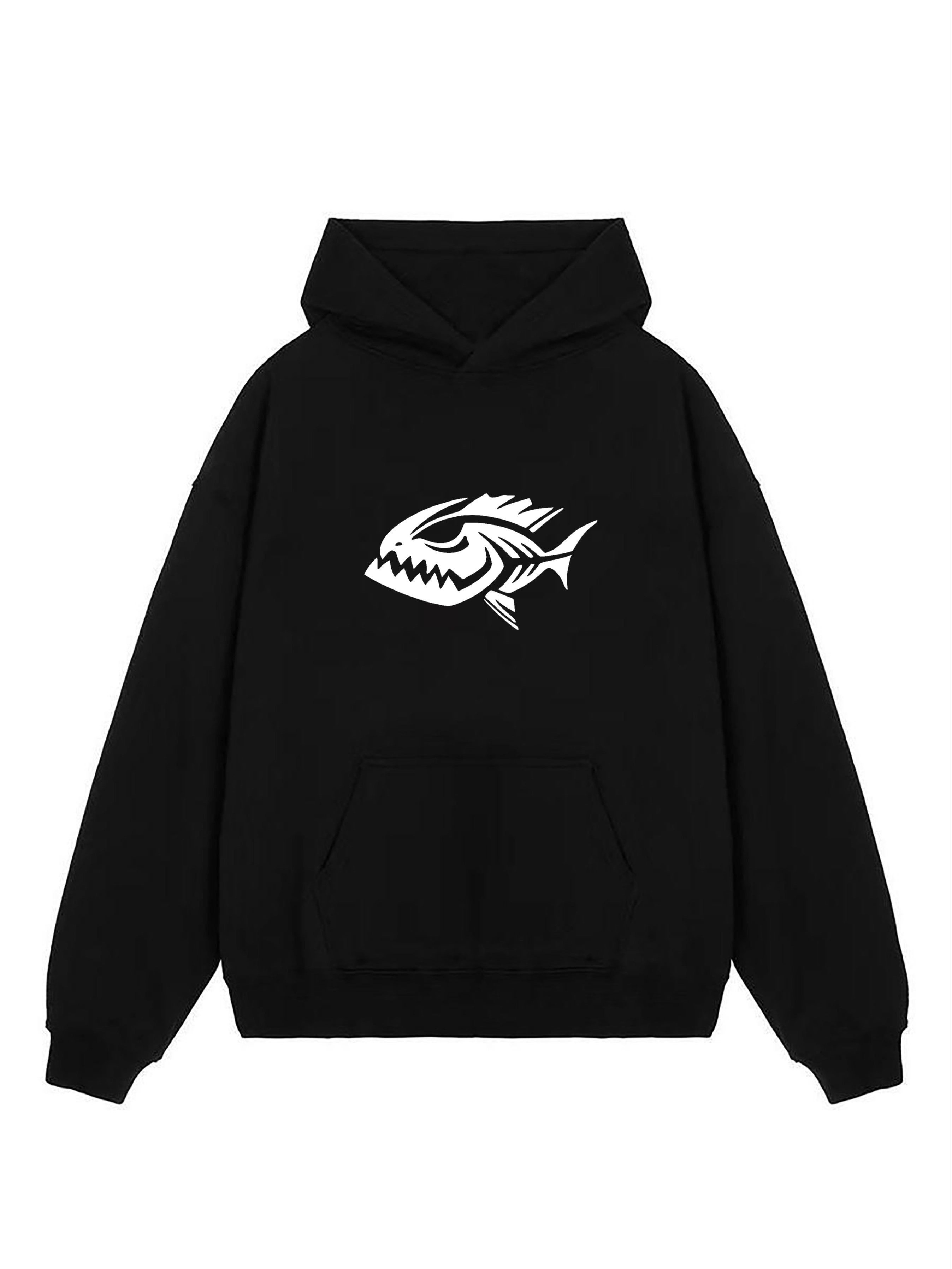 Fishing Print Hoodie, Hoodies For Men, Men's Casual Graphic Design Pullover Hooded Sweatshirt With Kangaroo Pocket Streetwear For Winter Fall, As