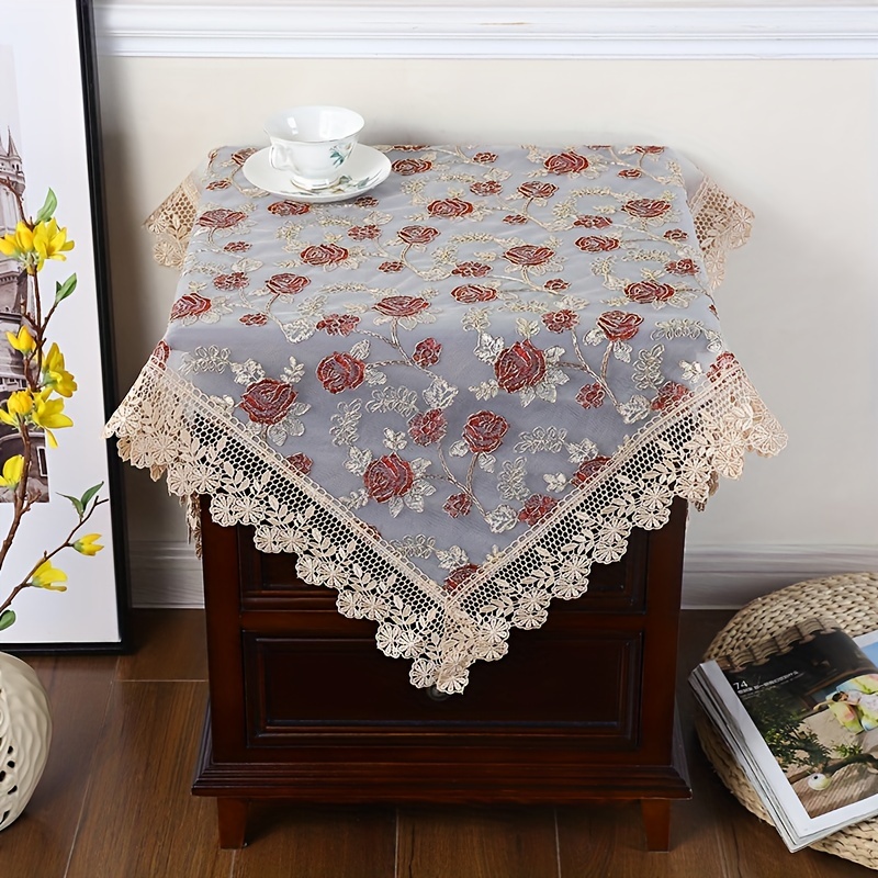 Polyester Rectangle Tablecloth Golden Embroidered Flower Tablecover
