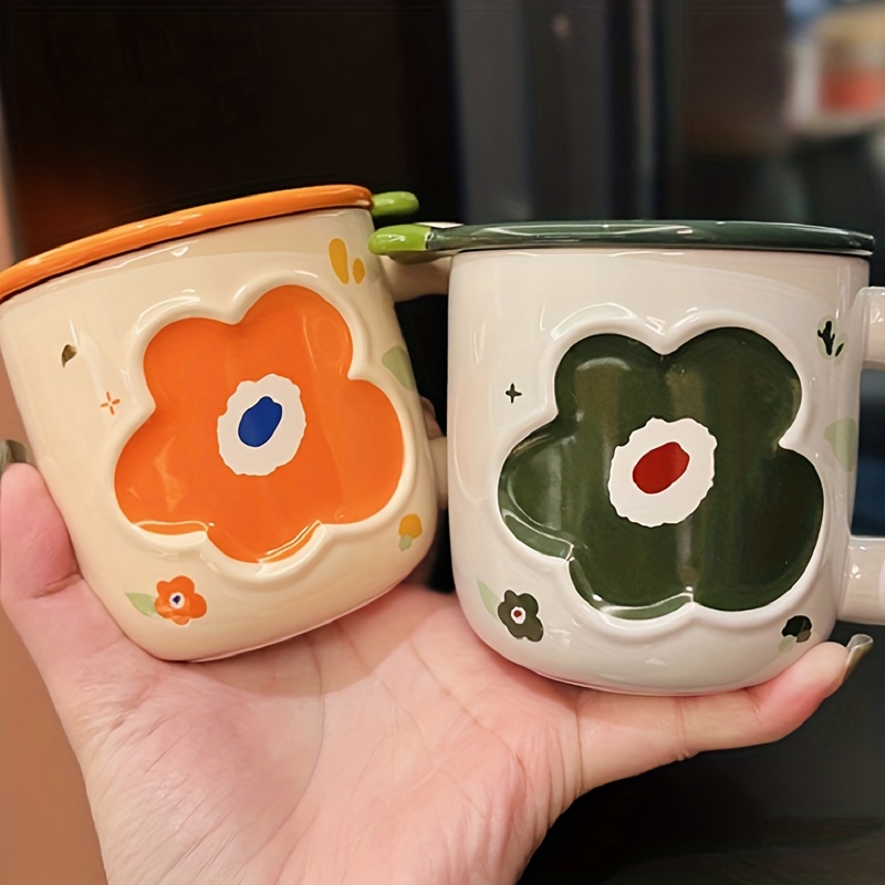 1pc, Vintage Tea Mug, Ceramic Coffee Mug, Flower Pattern Coffee Cups, Water  Cups, Summer Winter Drinkware, Gifts