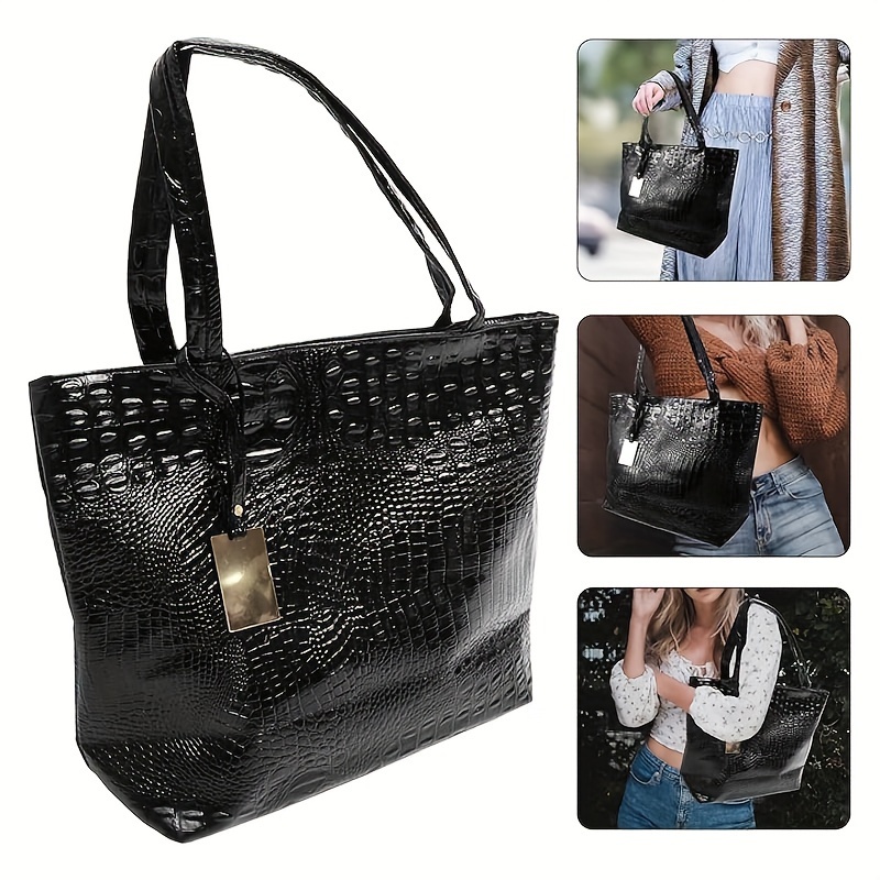 

Crocodile Pattern Tote Bag, Fashion Pu Leather Handabg, Luxury Large Capacity Handbag For Women