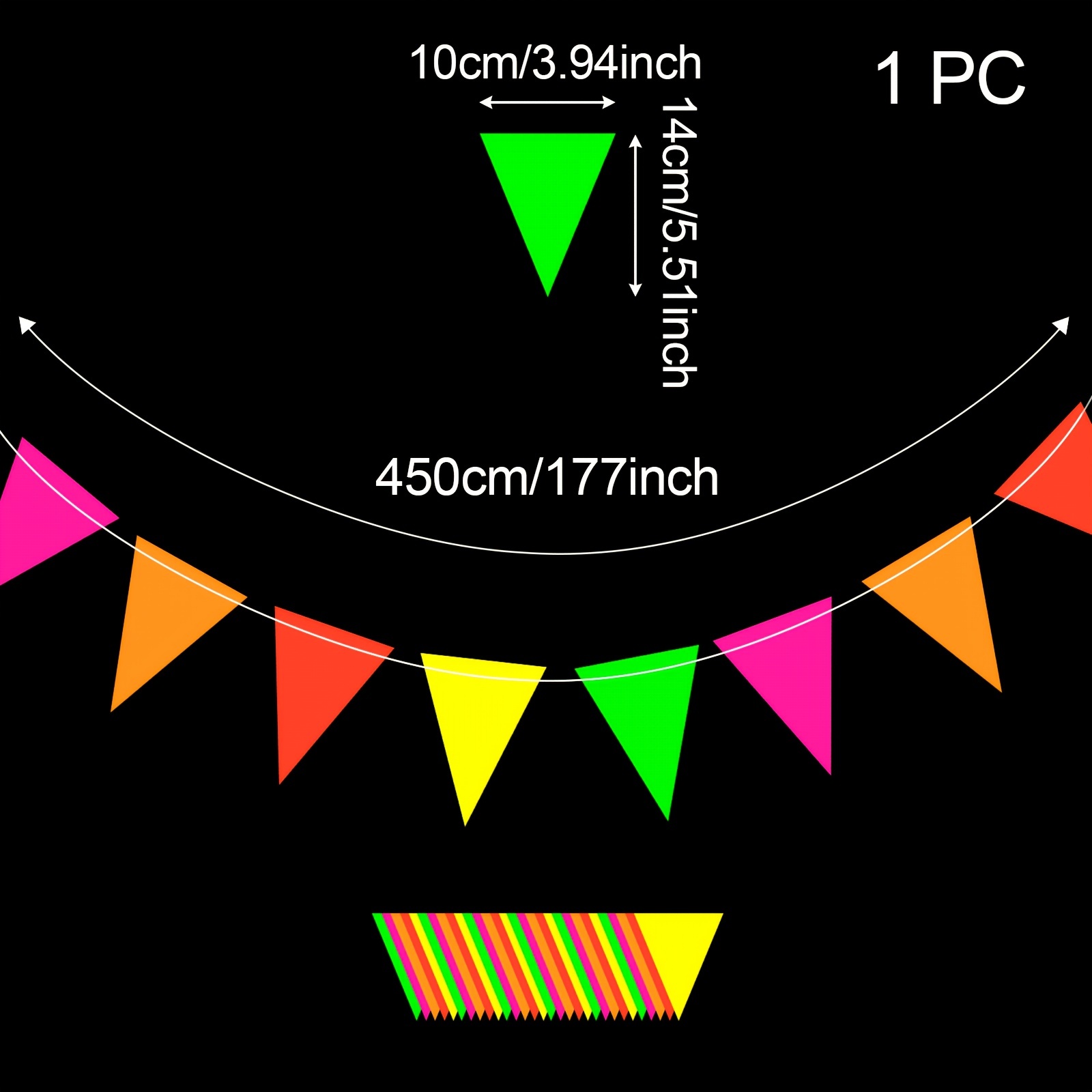 1pc,177inch UV Neon Paper Glow Pennant Banner Flags Hanging Decorations,  Glow In The Dark Party Banner Black Light UV Reactive Paper Garland Neon  Part