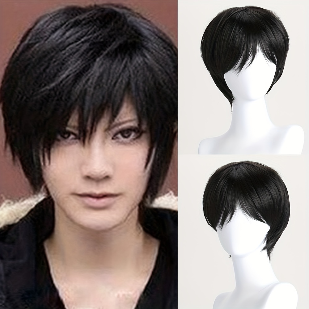 

1pc Men's Wig Anime Cosplay Short Black Wig, Black Heat Resistant Synthetic Hair Halloween Party Wigs + Wig Cap, Ideal Choice For Gifts
