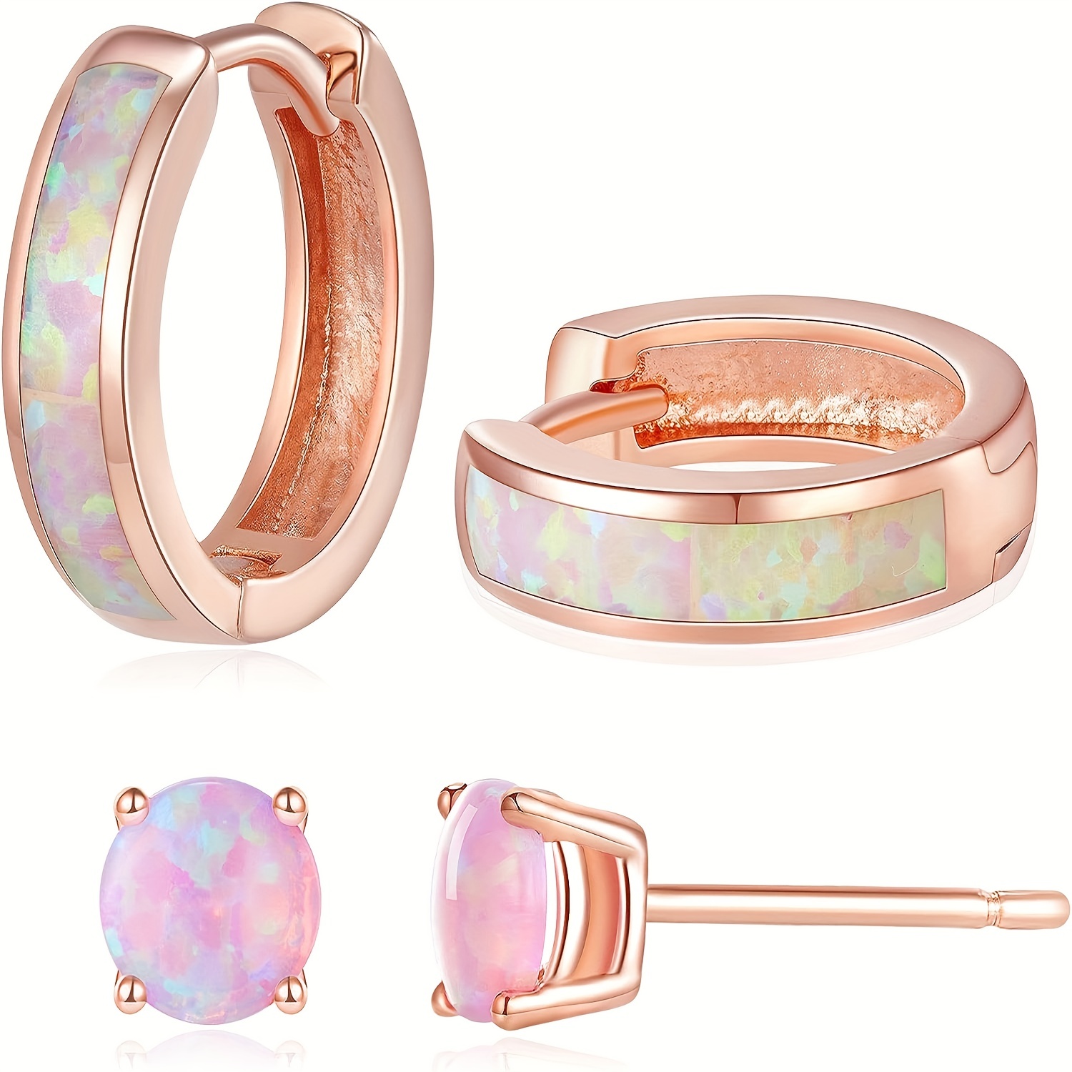 

Opal Stud Earrings Huggie Earrings Hoop Earrings Set, Small Cute Colorful Hoops Earrings For Women ( 3 Colors Available )