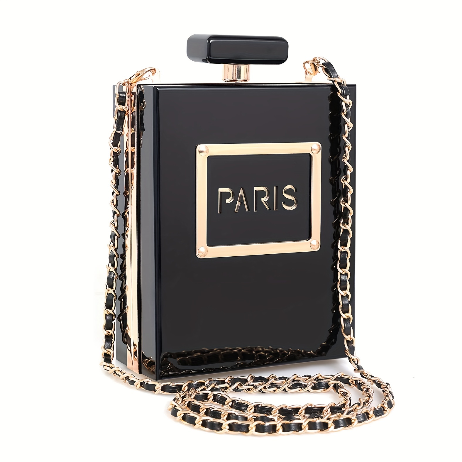 Acrylic Paris Perfume Shaped Bag, Trendy Chain Evening Bag