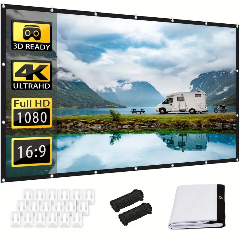 new projector screen 120 inch projector screen 16 9hd 4k folding wrinkle resistant projector portable projector movie screen outdoor home theater supports front and rear projection details 1