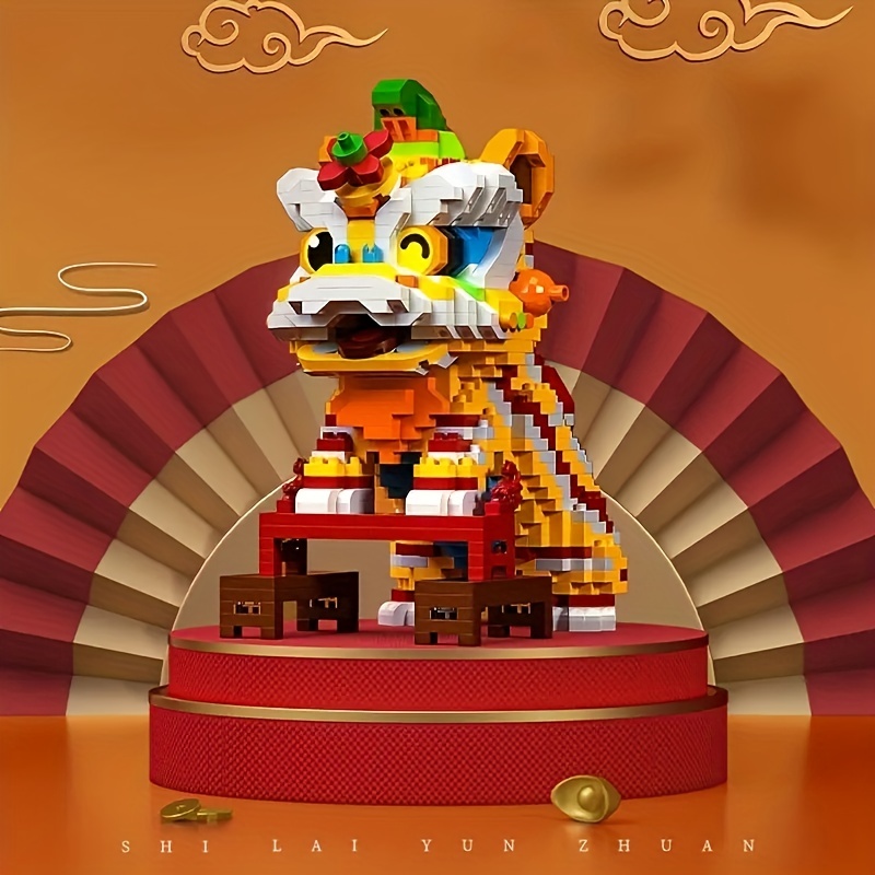 TzFioy 3008Pcs Model Lion Dance Chinese Traditional Culture Building Blocks  Toys
