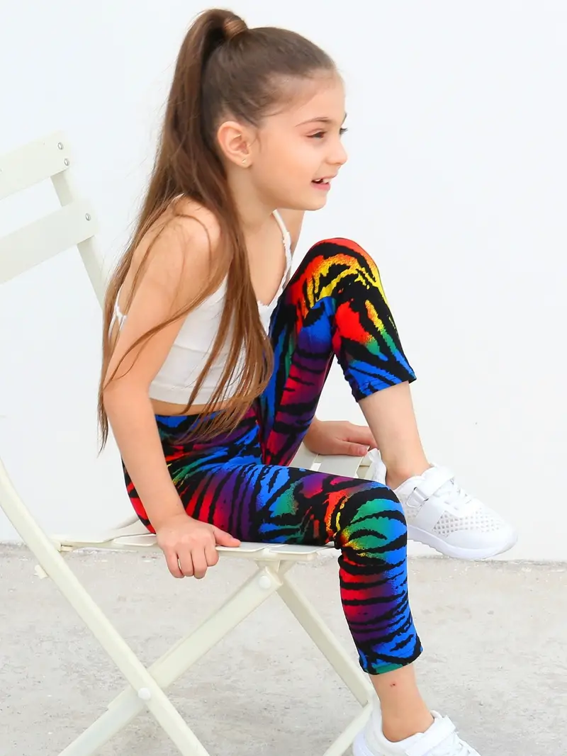 Kids Girls Chic Black Rainbow Tie Dye Leggings Cute High - Temu