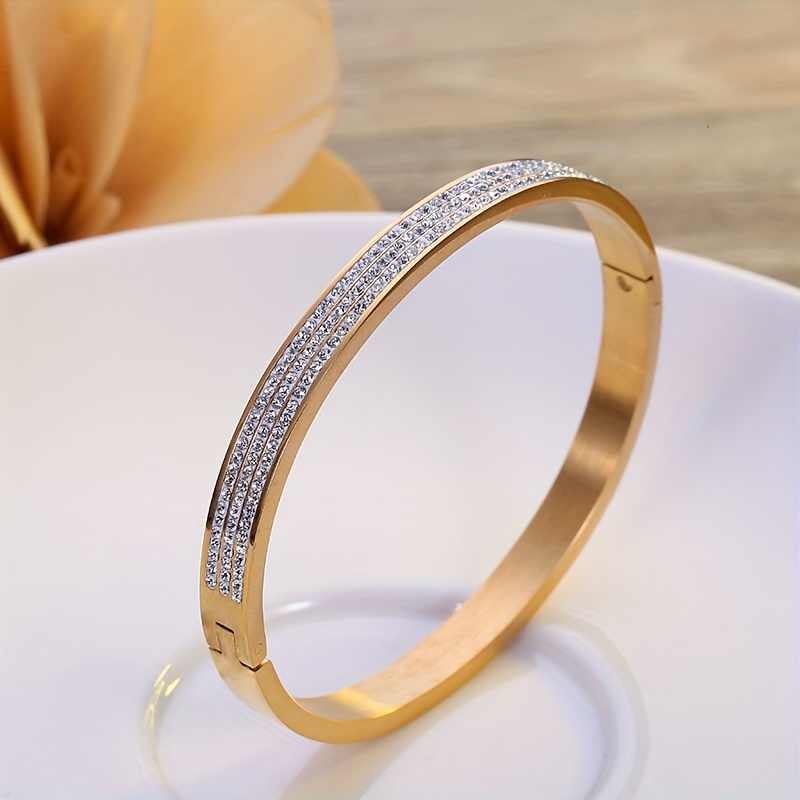 1pc Stainless Steel Bangle Bangle Bracelet, Korean Style Minimalist Rose Golden Starry Sky Ins-style Non-fading Bangle Bangle Bracelet