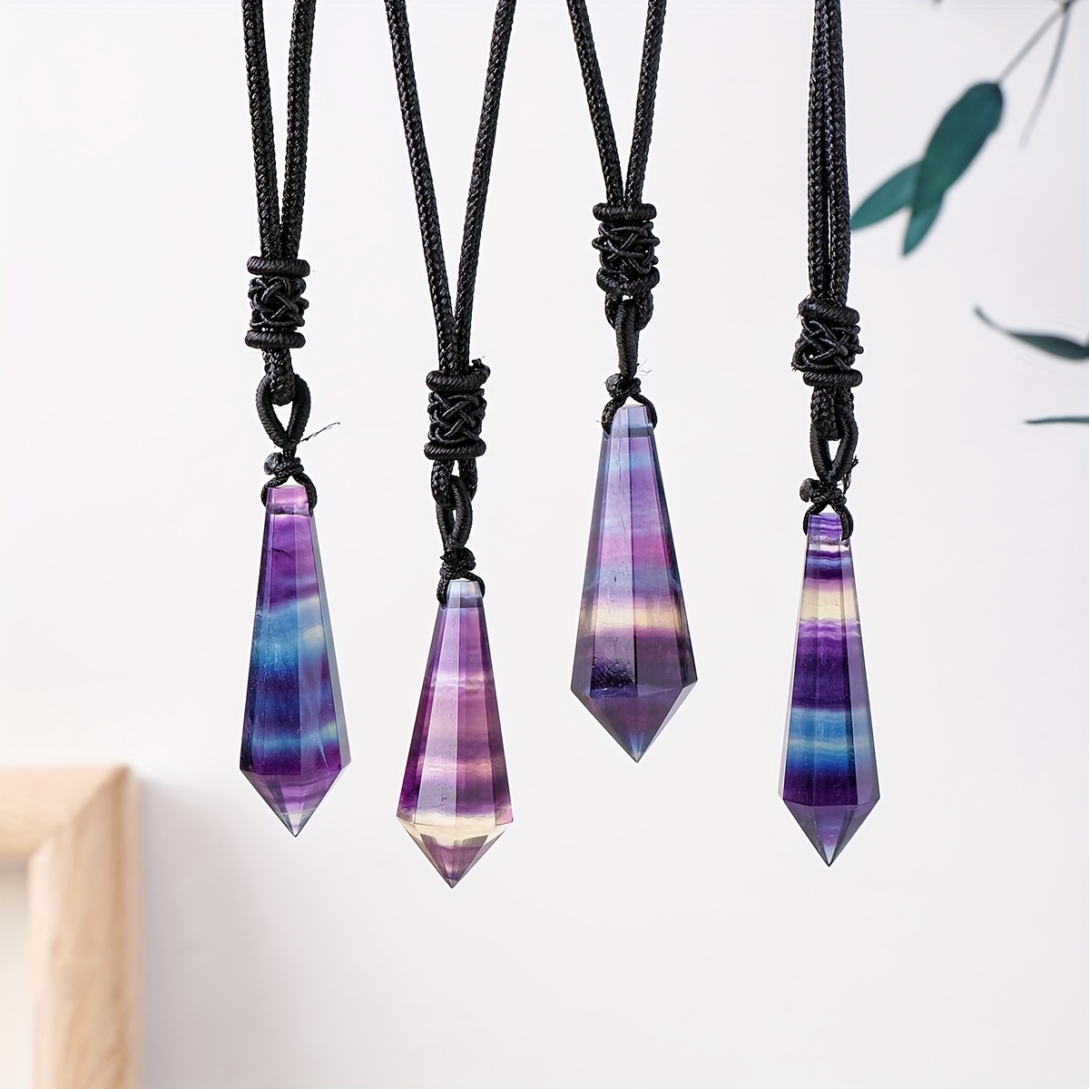 Women's Natural Rainbow Fluorite Crystal Pendant Necklace