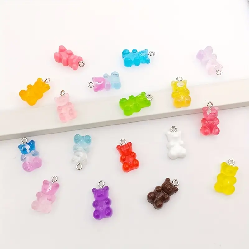 2pcs Colorful Gradient Color Cute Cartoon 3D Gummy Bear Design Resin Charms for DIY Crafting Jewelry, Jewels Accessory Making Supplies,Temu
