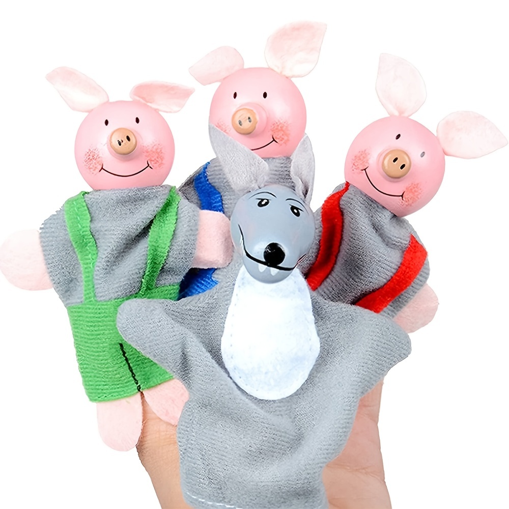 4pcs set Three Little Pigs and Wolf Finger Puppet Story Toy for Kids & Baby