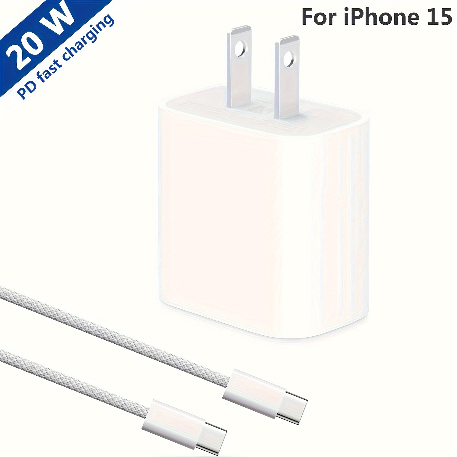 Cargador para iPhone 15 Pro Max de carga rápida, cable de carga USB C a USB  C de 10 pies de largo con bloque de cargador de pared USB C de 20 W para