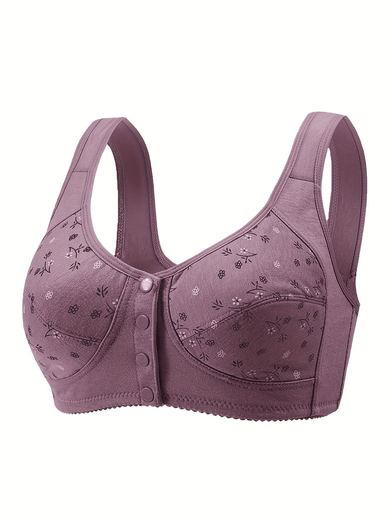Simple Solid Ribbed Bralette Bra Front Button Wireless Full - Temu