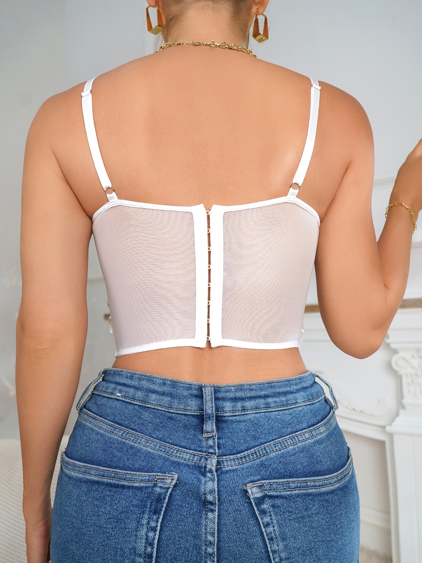  Women's Embroidered Bow Cami Crop Top Camisole V Neck Vest Sexy  Mesh Corset Tops Bralette : Clothing, Shoes & Jewelry