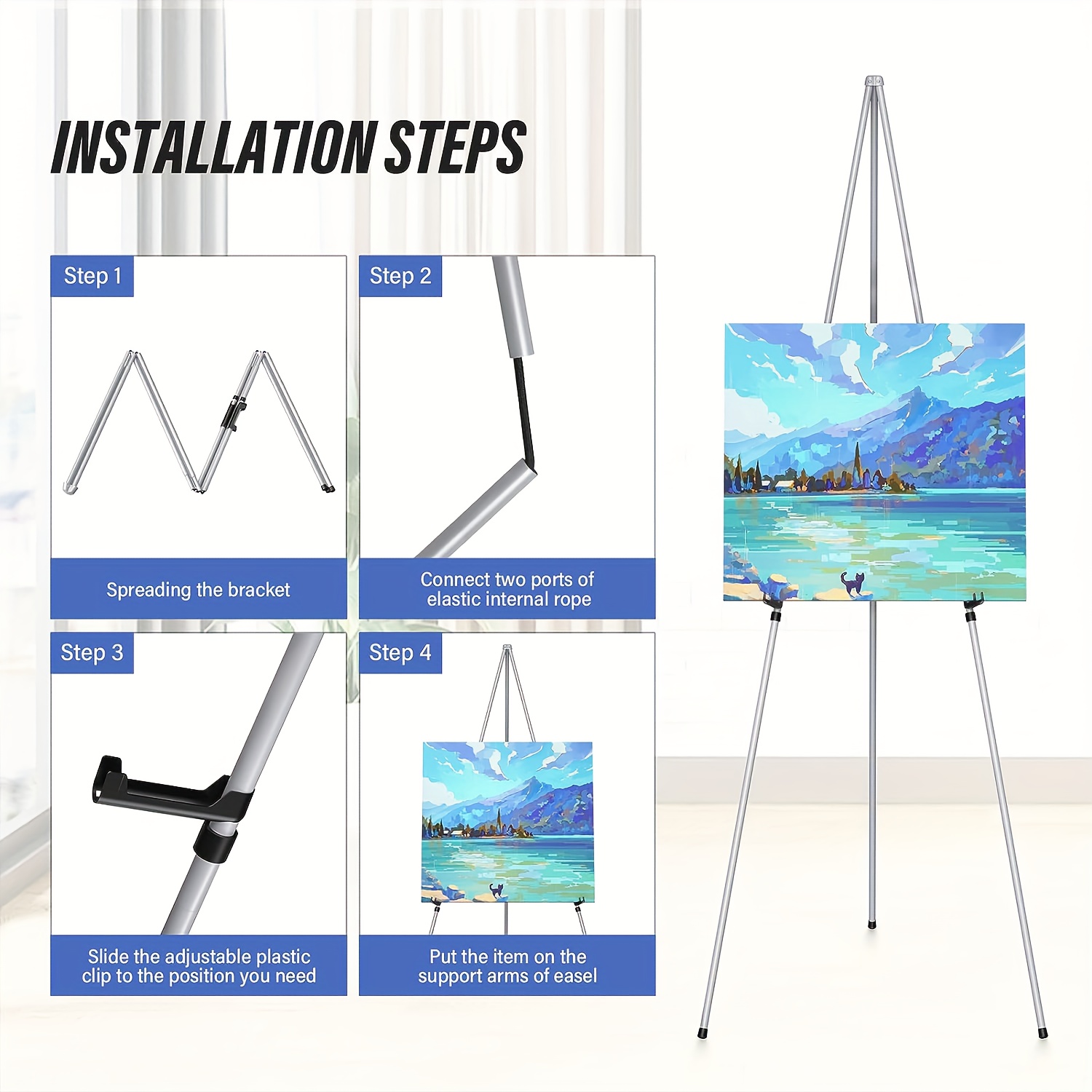 Easel Stand for Display Wedding Picture& Poster, Portable Collapsable Poster Easel Adjustable Metal Painting Easels Tripod Aureate, Size: Height 37cm