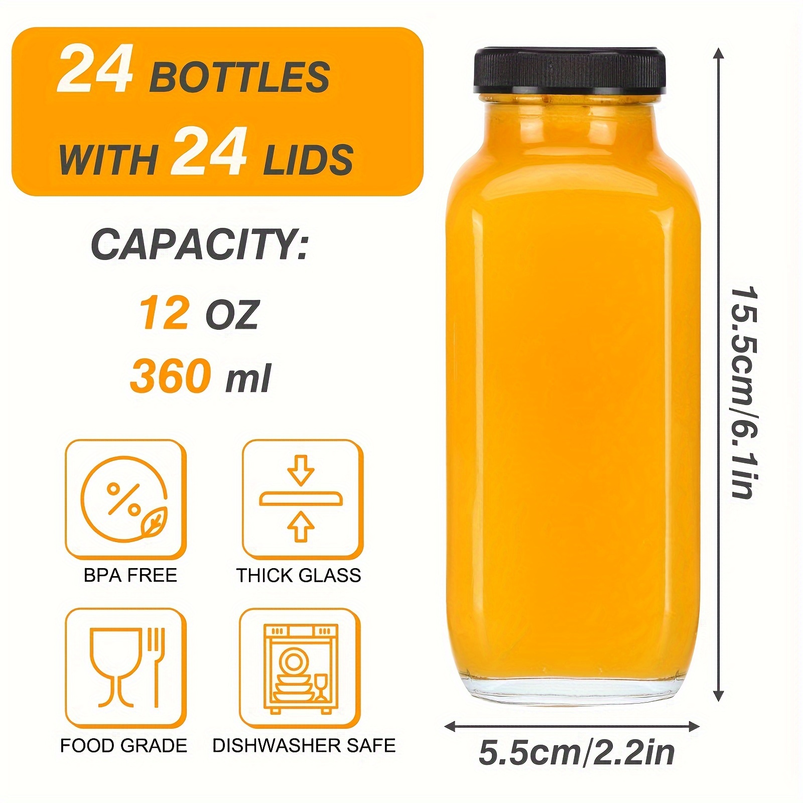 12 Ounce Multifunctional Glass Juice Bottles With - Temu
