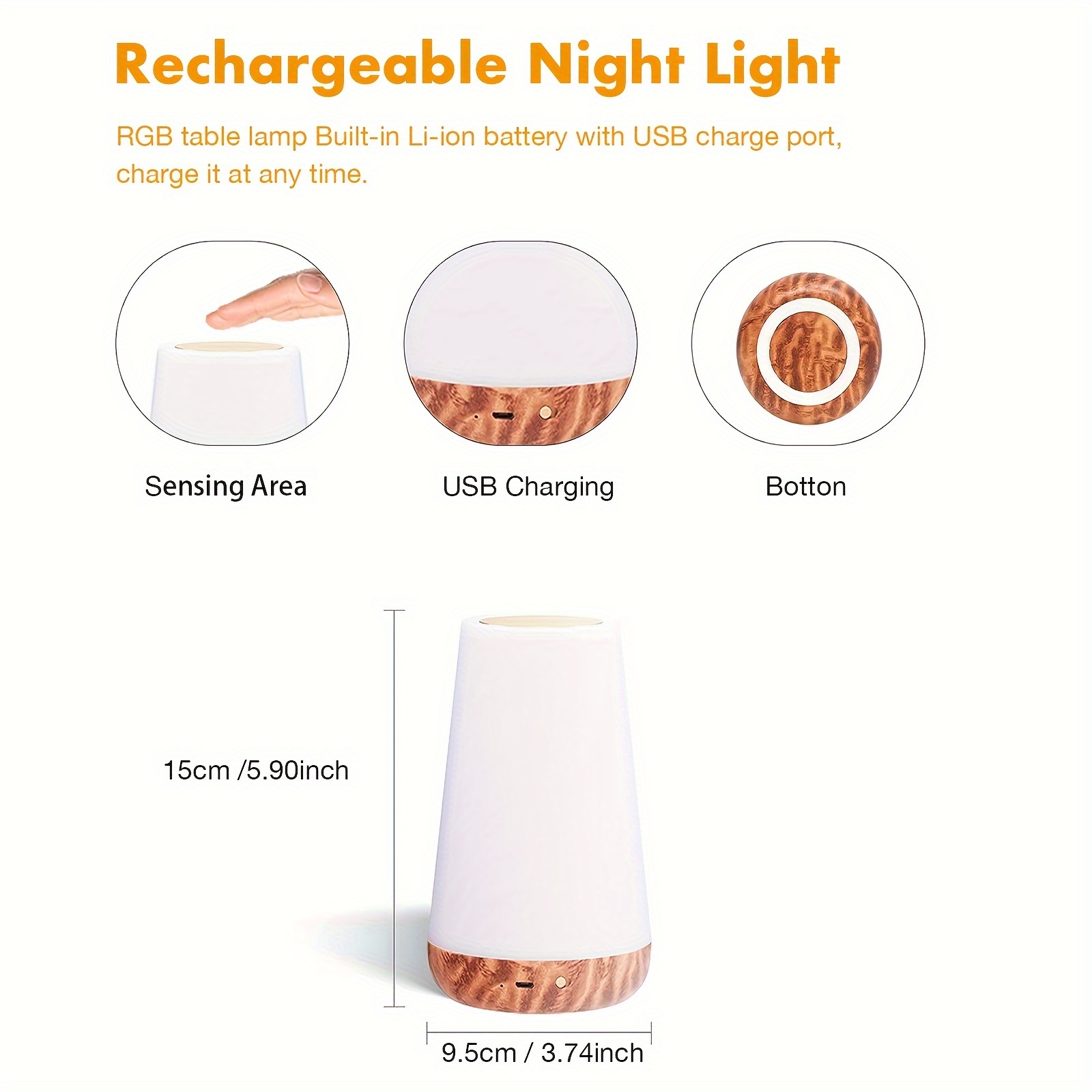 Led Table Lamp Led Touch Night Light Usb Rechargeable Remote - Temu