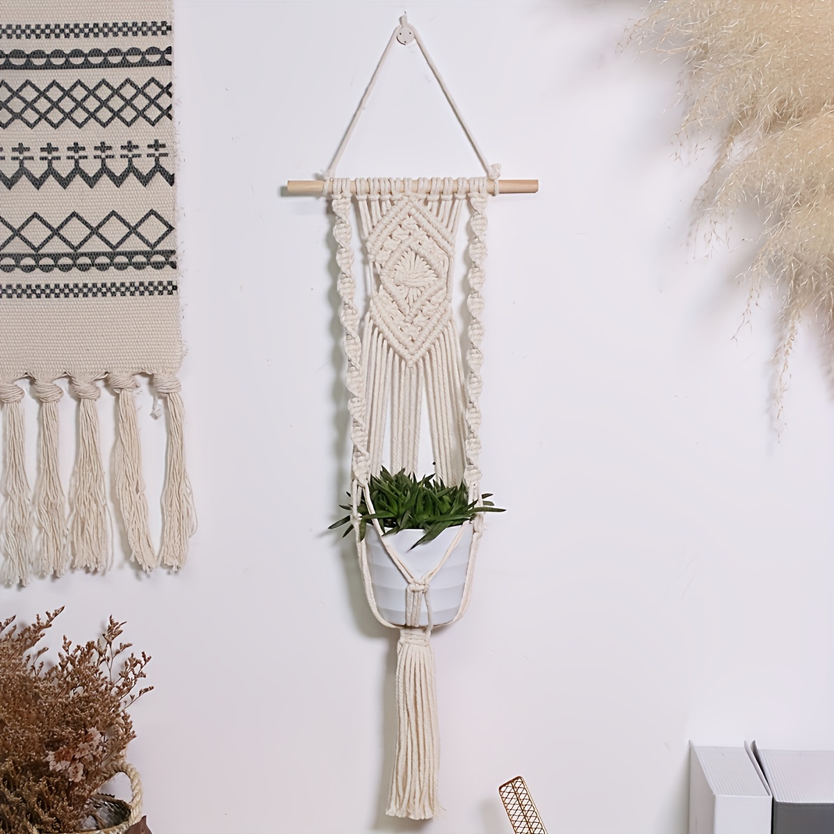 Handmade Cotton Rope Woven Net Bag Gardening Flower Pot - Temu