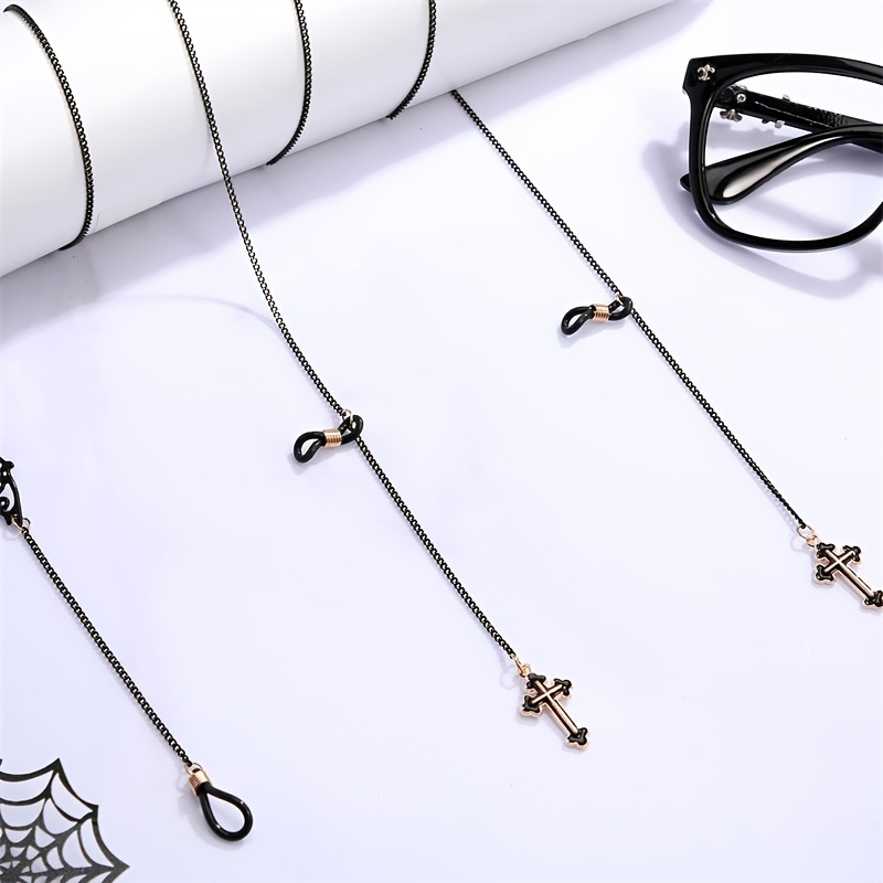 4pcs/set Glasses Chain For Women Black Goth Bat Moon Pendant Eyeglass Strap  Holder Lanyards Retainer