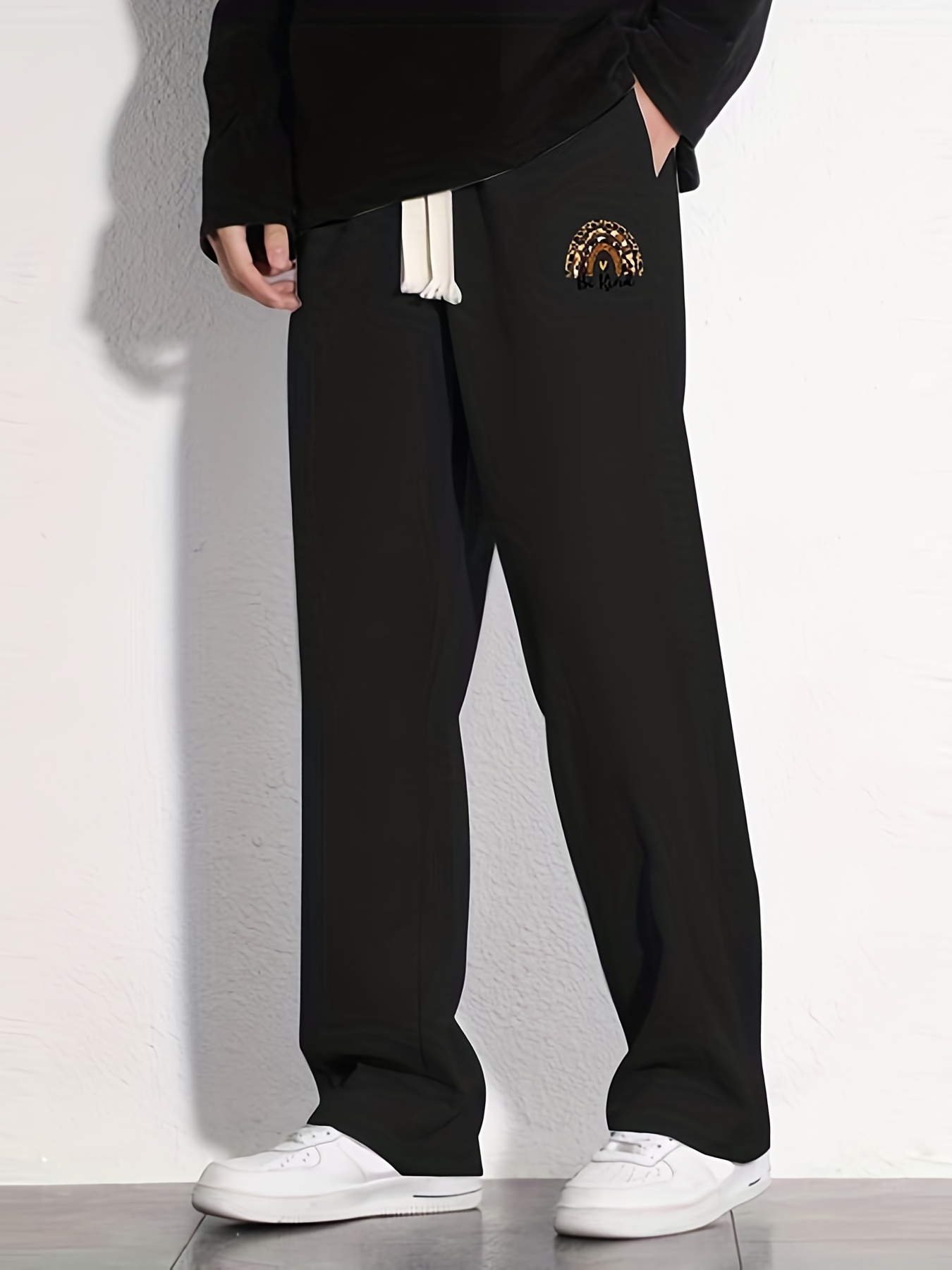 Be Kind Letter Print Casual Loose Fit Drawstring Pants