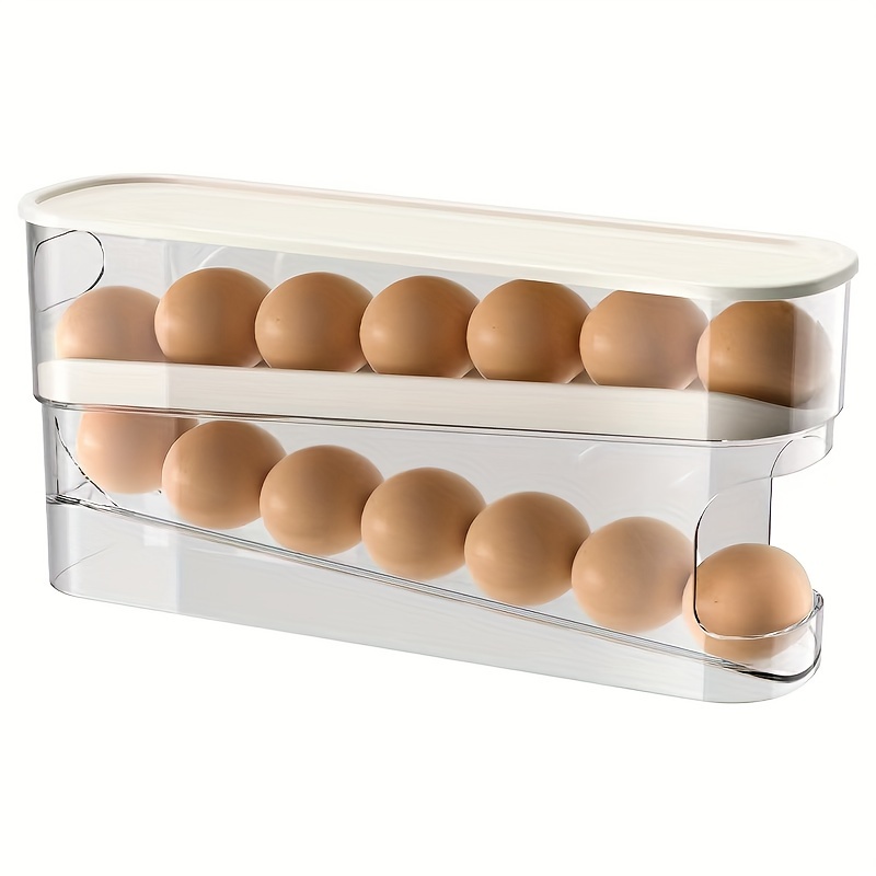 1pc Storage Rack, Double-layer Slide-type Egg Box, Double-layer Automatic Egg Roller, Countertop Anti-fall Egg Storage Basket, For Refrigerator, Cabin