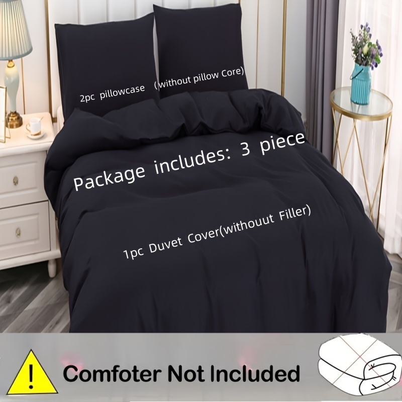 

3pcs Fashion Simple Duvet Cover Set, Solid Color Black Bedding Set, Soft Comfortable Duvet Cover, For Bedroom, Guest Room (1*duvet Cover + 2*pillowcase, Without Core)