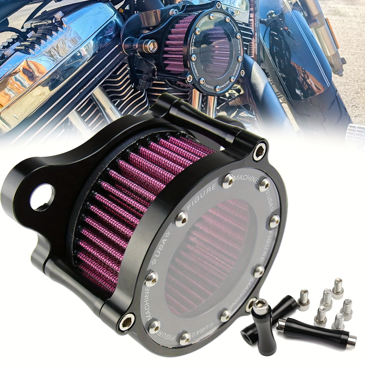 Motorcycle Air Filter Cnc Air Cleaner Intake System Kit - Temu