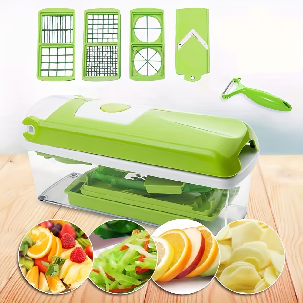 Cortador de verduras, 12 en 1, multifuncional con contenedor, cortador de  mandolina ajustable, cortador de cocina para verduras, ensalada de frutas