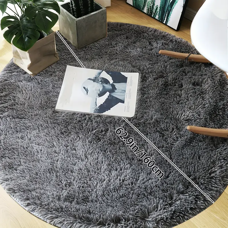 MAXYOYO Round Rug, Circle Chenille Rug for Living Room, Round Area Rug with Non-Slip TPR Underlayer for Bedroom, Machine Washable, Size: 4', Blue