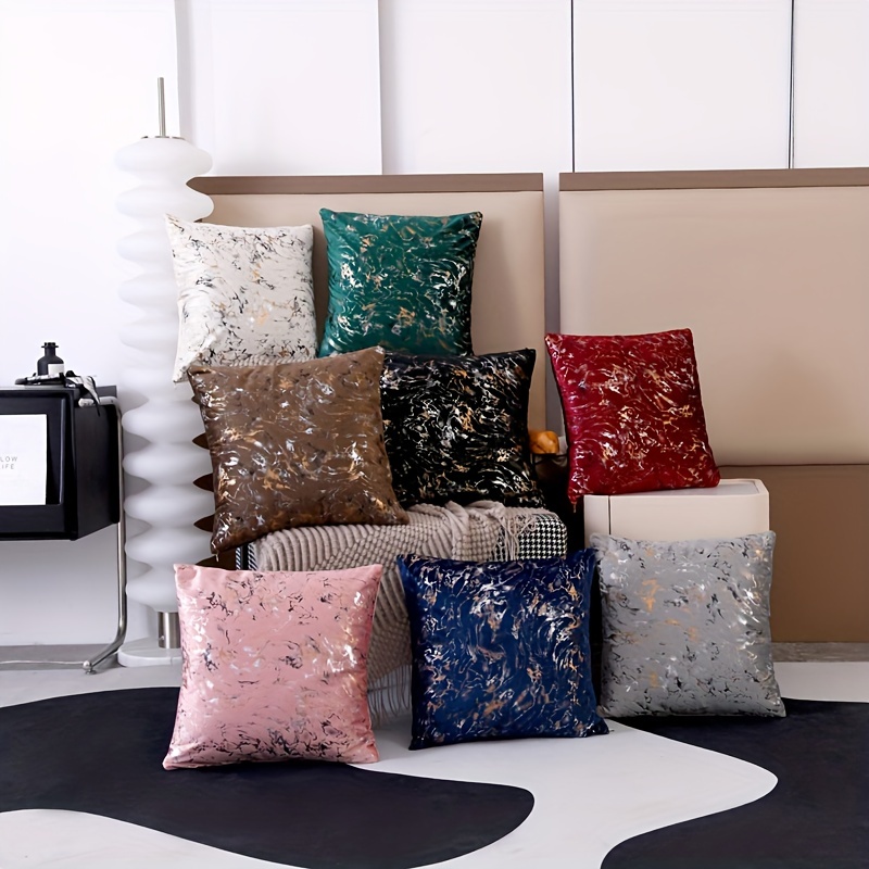 Velvet Bronzing Color Block Throw Pillow Cover For Sofa And