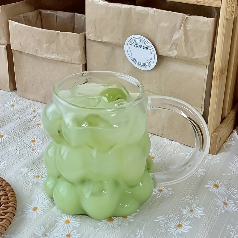 1pc Glass Cup With Lid And Handle, Square Shape Drinking Cup With