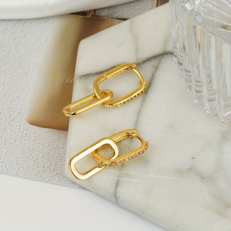 

1pair Copper Golden Plated Zircon Geometric Earrings For Men, Couple Ear Jewelry