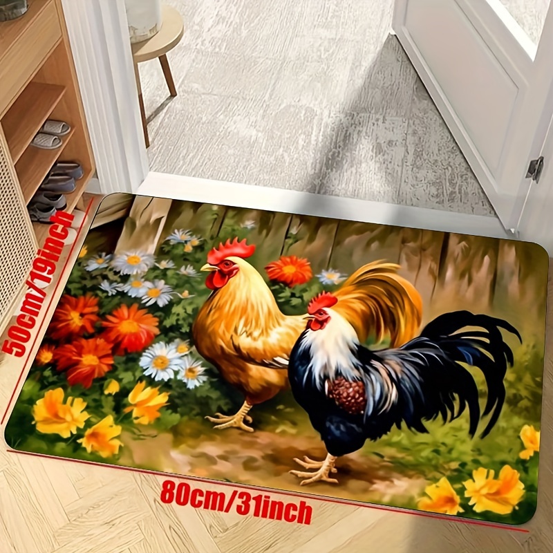  Alfombra de cocina antideslizante con gallo rústico de granja  con felpudos de madera que absorbe el agua, alfombra de baño para pasillo,  sala de estar, dormitorio, lavandería, grano de madera elegante 