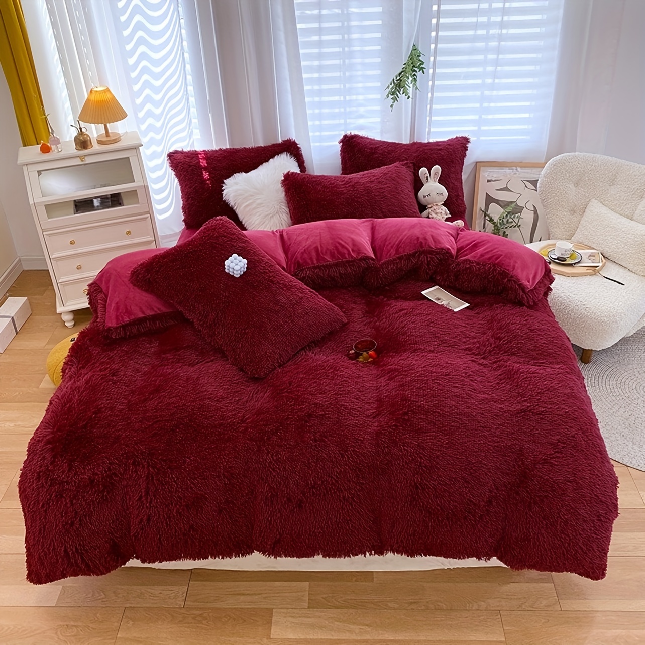 Faux Fur Plush Duvet Cover Set 1 flat Sheet 1 duvet Cover Temu