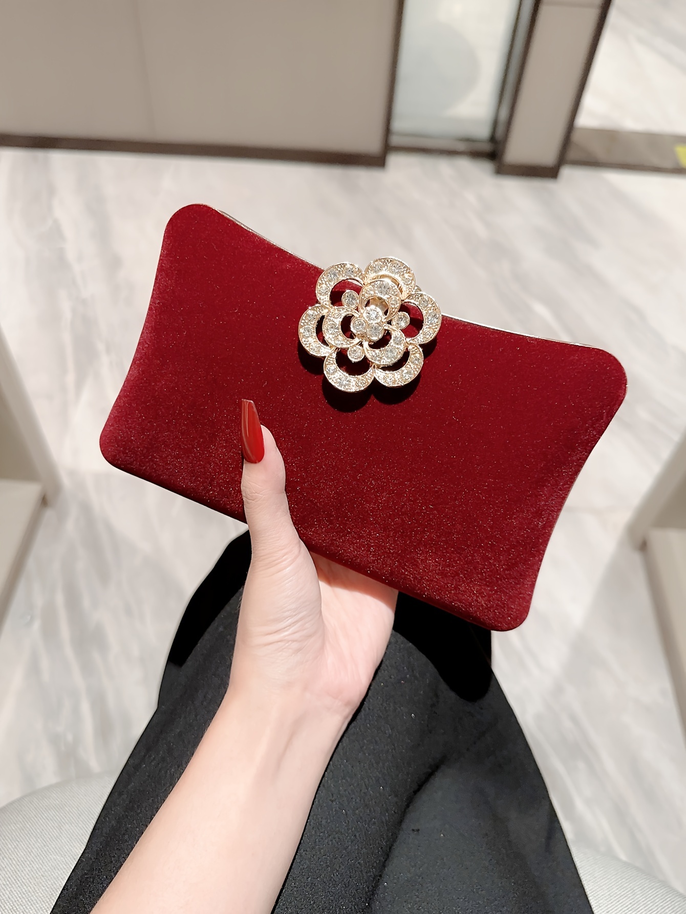 Velvet Evening Bag For Women Rhinestone Decor Clutch Purse - Temu