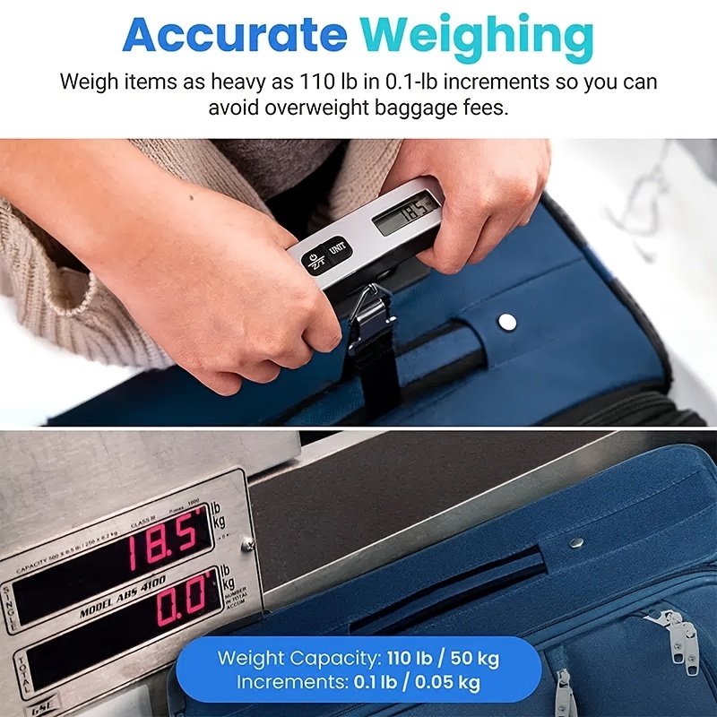 Dr.meter Báscula de equipaje: artículos esenciales de viaje, pantalla LCD  retroiluminada, báscula de peso de equipaje de 110 lb/50 kg para accesorios