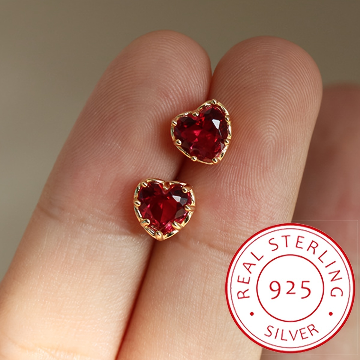 

1.9g/ 0.07oz S925 Sterling Silver Stud Earrings 14k Plated Love Heart Shaped Red Gemstone Stud Earrings Women's Jewelry Accessories For Daily And Party Wearing