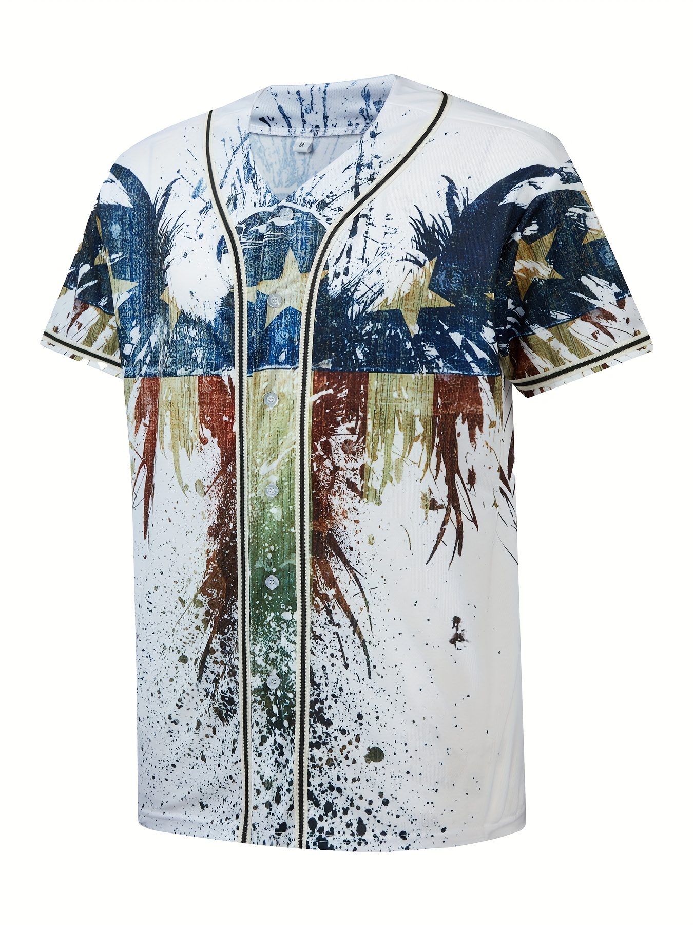 Hop Fashion Womens L Paint Splatter Baseball Jersey Button Up Short Sleeve  Shirt