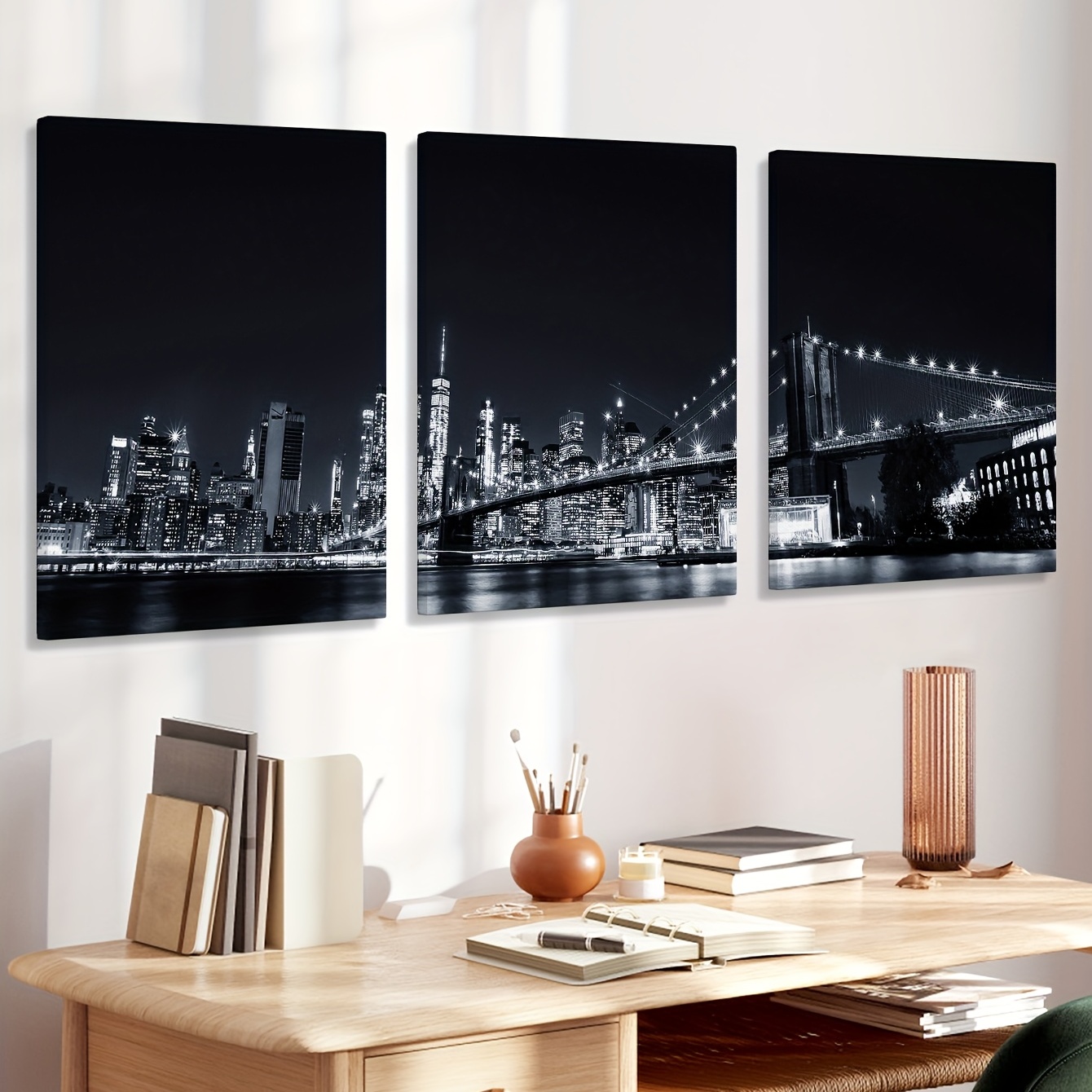 3pcs Framed Minimalist Style Canvas Paintings, Black And White Art  Landscape And Blue Stone Reflection Decorative Art Painting, Living Room  Home Offic